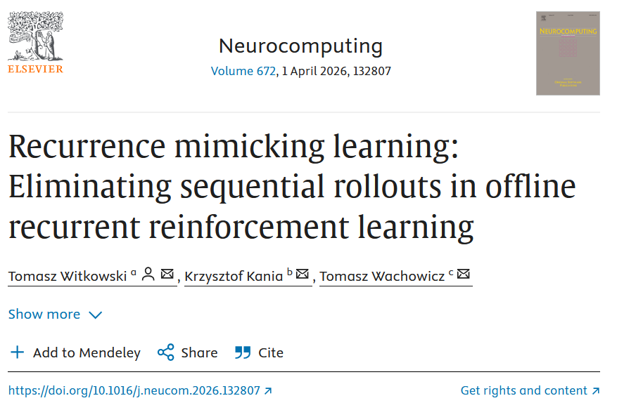 a screen shot from the webpage of Neurocomputing journal presenting the Witkowski et al.'s paper